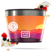 Collapsible cup with colorful design and 'HYD AWAY' branding on a white background