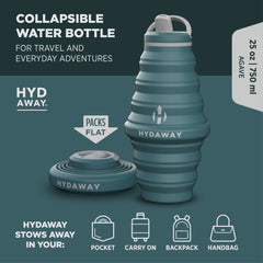 Collapsible water bottle by Hydaway on a green background