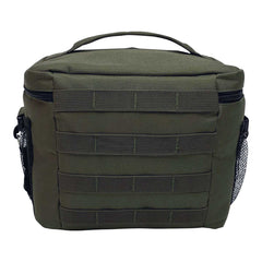 Green tactical bag with multiple straps on a white background
