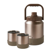 Set of three insulated containers with handles on a white background