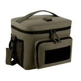 Green cooler bag with black accents on a white background