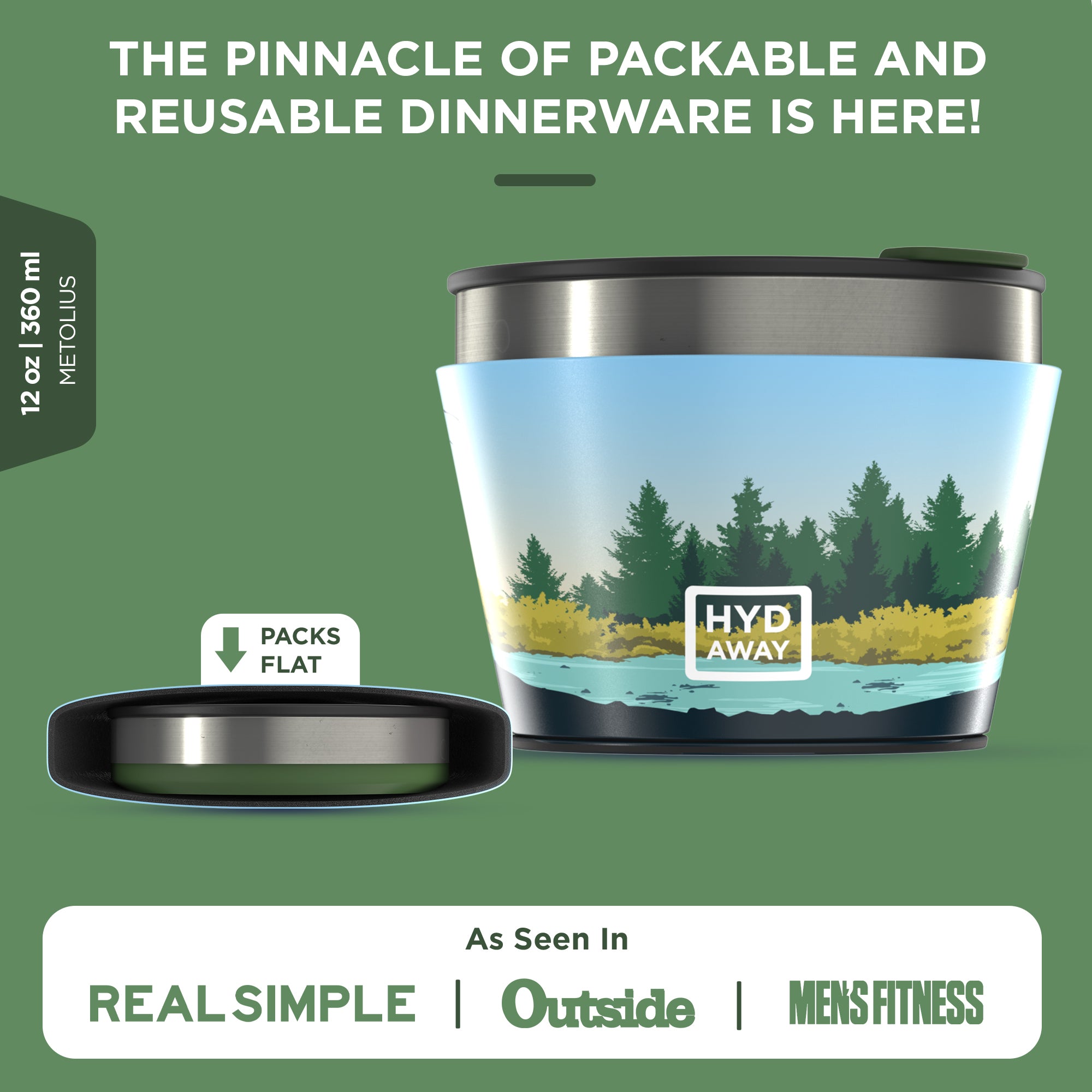 Reusable dinnerware container with nature design on a green background