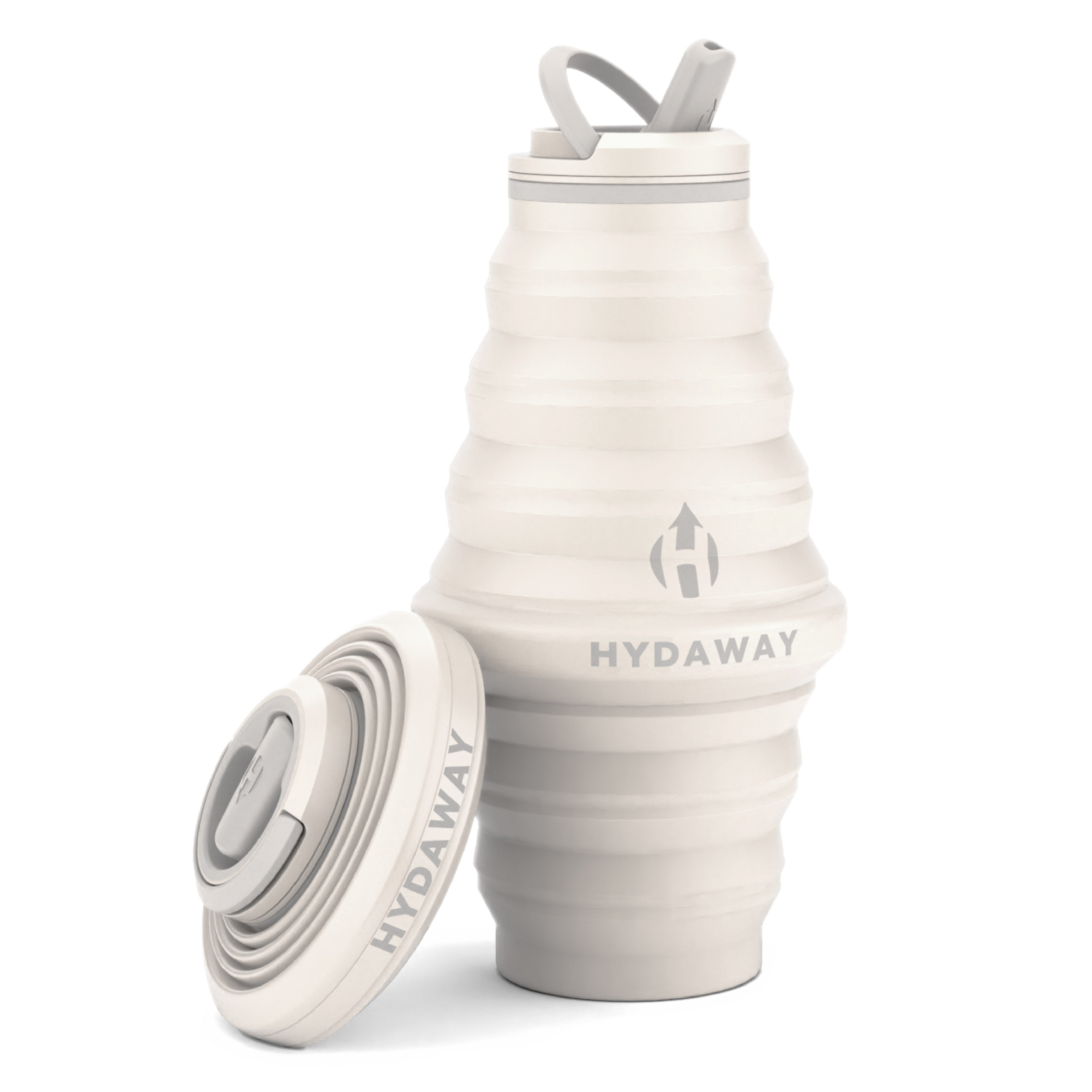 Collapsible water bottle with Hydaway branding on a white background