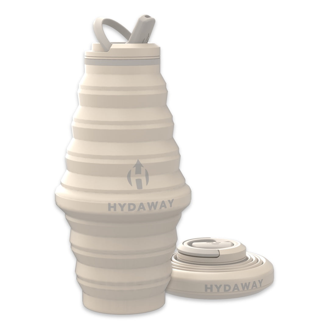 Collapsible water bottle with Hydaway branding on a white background