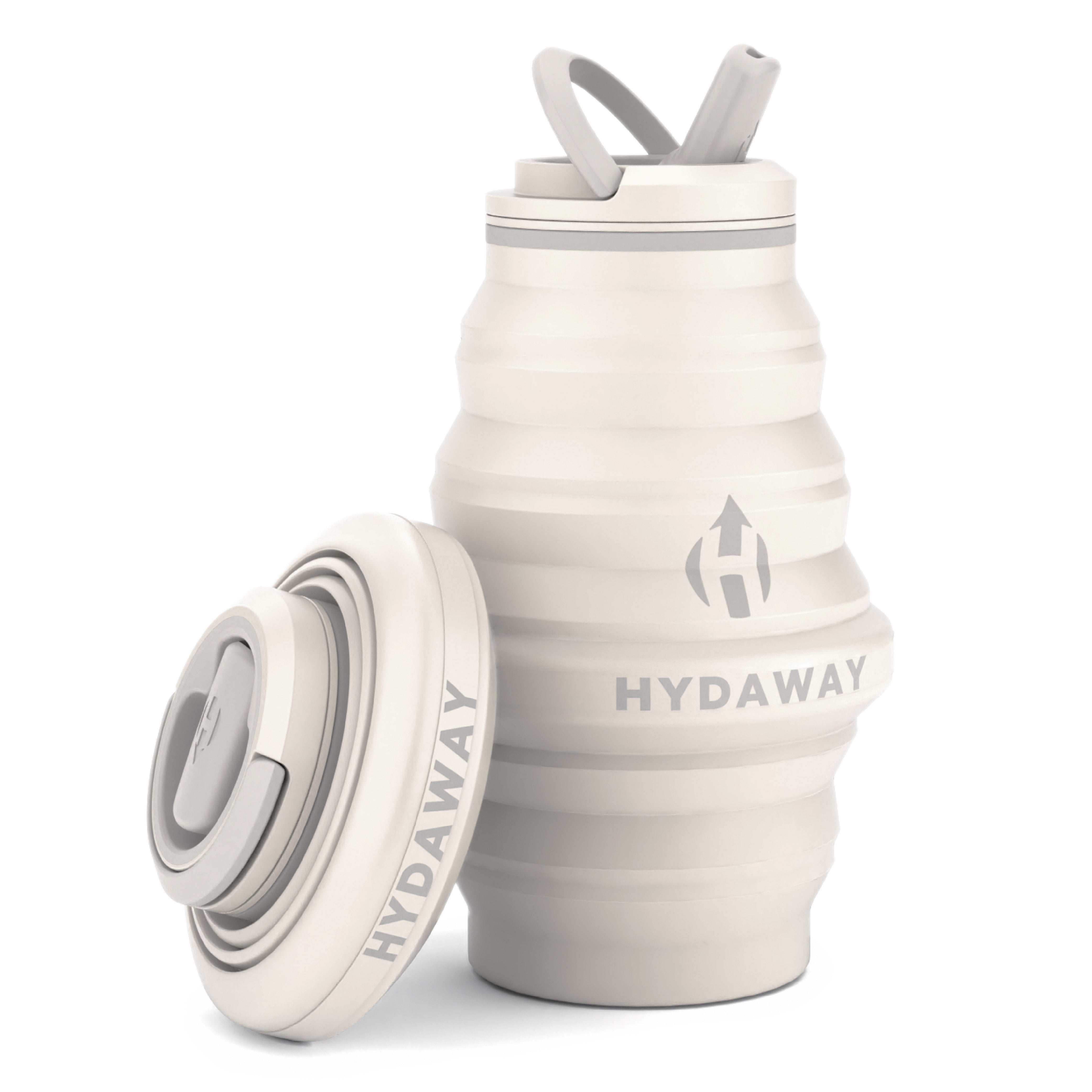 Collapsible water bottle with HYDAWAY branding on a white background