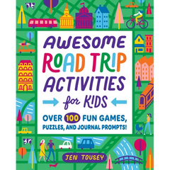 Book cover of 'Awesome Road Trip Activities for Kids' with colorful illustrations and text.
