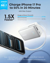 Anker power bank with smartphone on a light blue background
