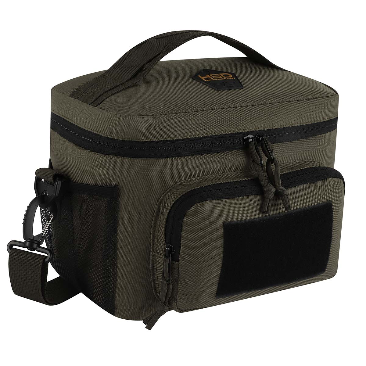 Green and black insulated lunch bag with a visible brand logo on a white background